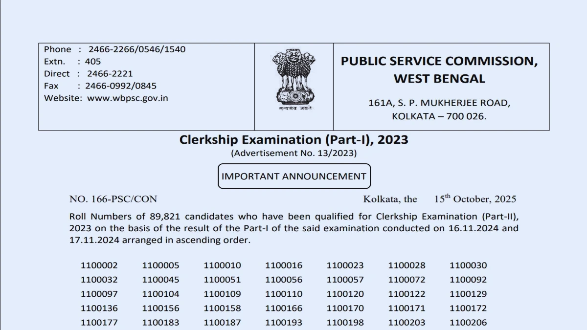 WBPSC Clerkship Result 2025